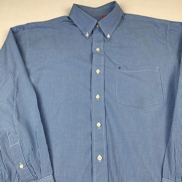 Izod Men’s Large Plaid Shirt Button Down Up Long Sleeves Blue White Check - Picture 2 of 14